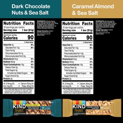 KIND Thins Variety Pack, Dark Chocolate Nuts &amp; Sea Salt, Caramel Almond &amp; Sea Salt, Healthy Snacks, Low Calorie, 20 Count