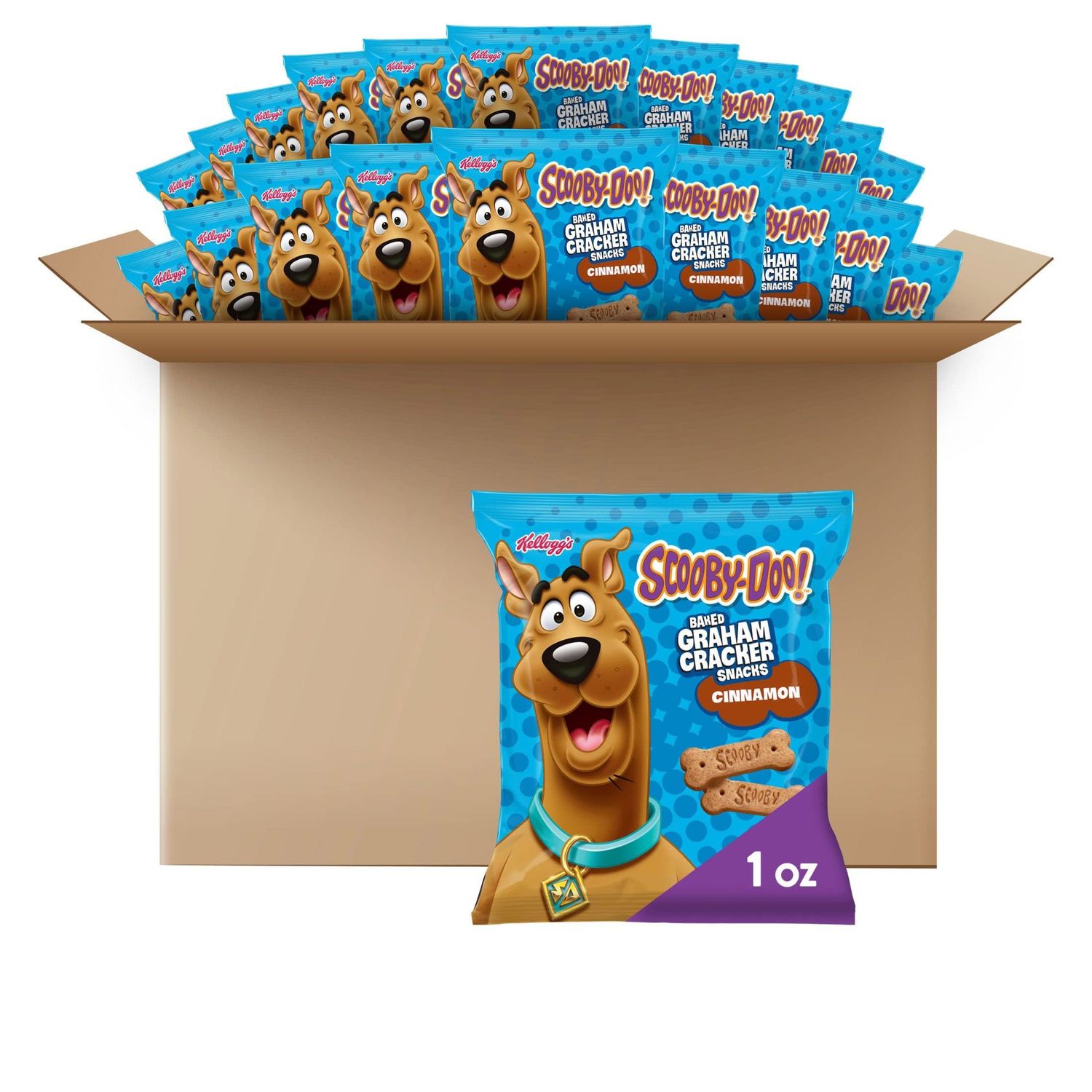 Kellogg&#39;s SCOOBY-DOO! Baked Graham Cracker Snacks, Lunch Snacks, Snack Crackers, Cinnamon (40 Pouches)