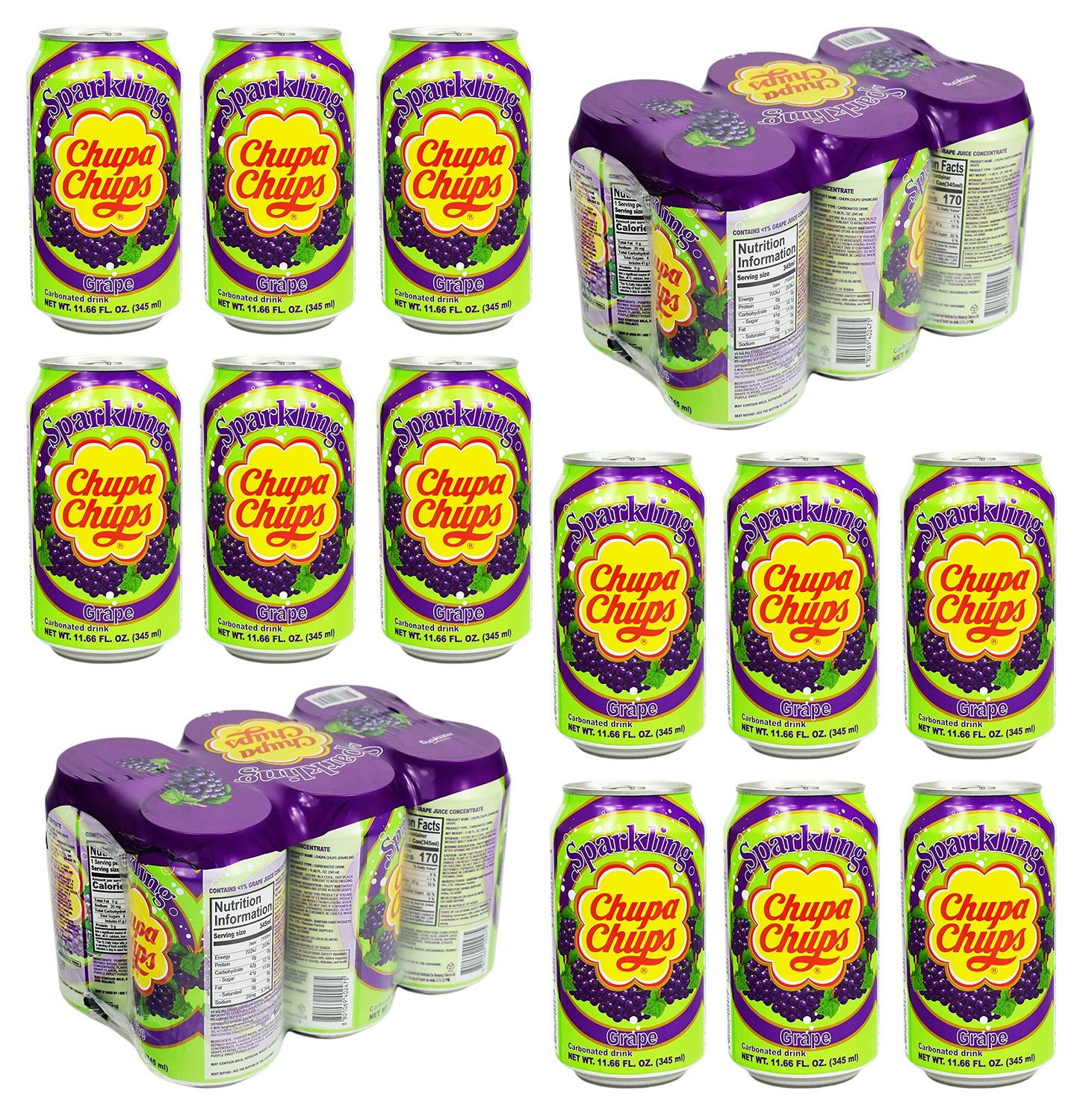 Namyang Chupa Chups Sparkling Soda Flavor 345ml (Grape, 24 Cans)