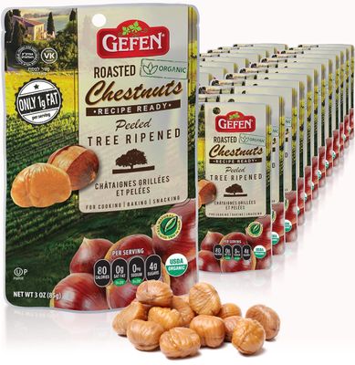 Gefen Organic Whole Peeled and Roasted Chestnuts, 3oz (24 Pack) | Chestnuts Peeled and Ready to Eat | Great for Cooking &amp; Baking | Gluten Free | Kosher