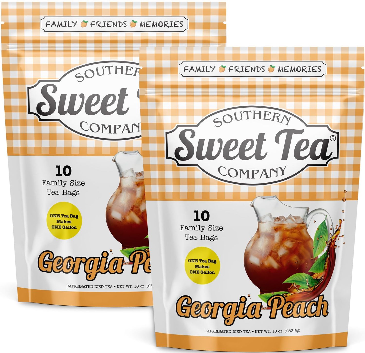 Iced Tea Bags Georgia Peach 2 Packs (Makes 10 Gallons Each) Caffeinated Quick Brew True Southern Ice Tea by Southern Sweet Tea Company
