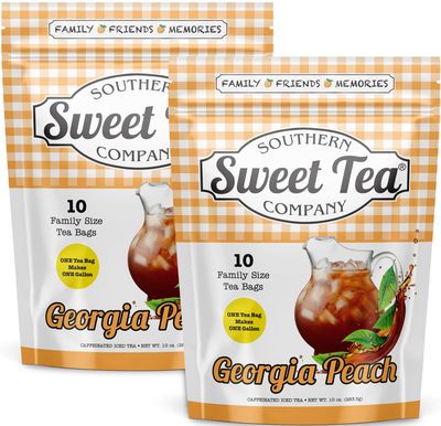 Iced Tea Bags Georgia Peach 2 Packs (Makes 10 Gallons Each) Caffeinated Quick Brew True Southern Ice Tea by Southern Sweet Tea Company