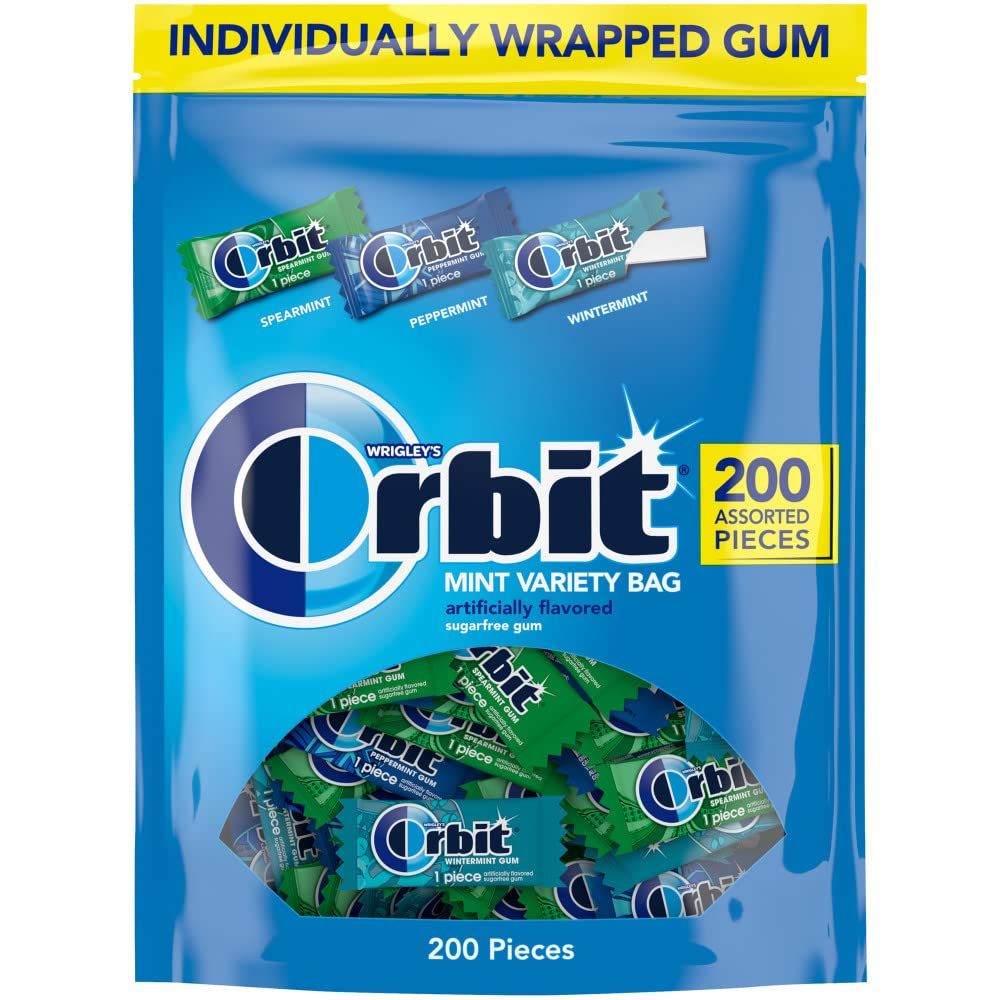 ORBIT Peppermint, Spearmint, &amp; Wintermint Assorted Sugar Free Chewing Gum Bulk Pack, 13.4 oz 200-Piece Bag