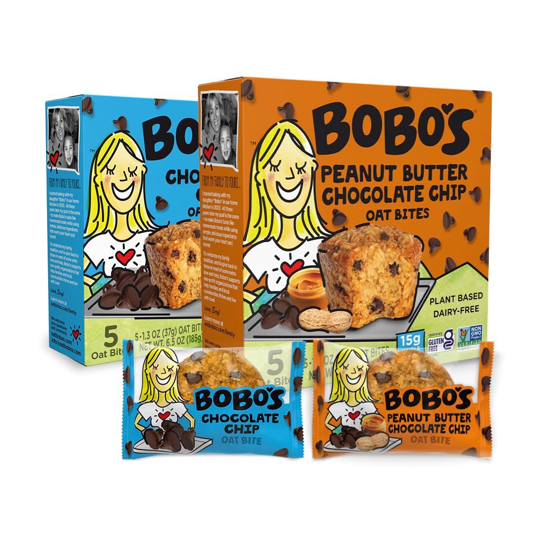 Bobo&#39;s Bites Chocolate Variety Pack, 15 Chocolate Chip, 15 Peanut Butter Chocolate Chip