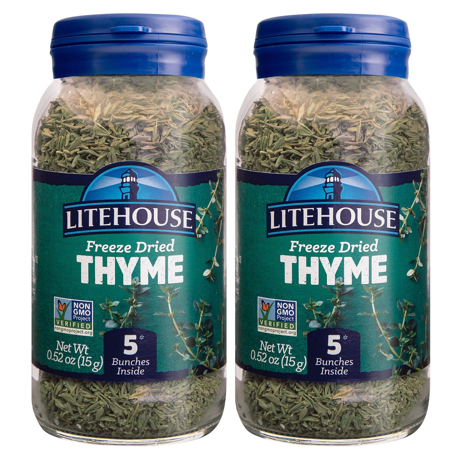 Litehouse Freeze Dried Thyme - Substitute for Fresh Thyme, Jar Equal to 5 Thyme Fresh Bunches, Organic, Thyme Seasoning, Non-GMO, Gluten-Free - 0.52 Ounce 2-Pack