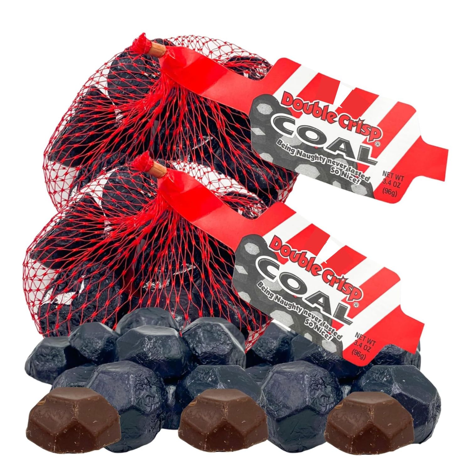 Double Crisp Chocolate Coal, Individually Wrapped Candy for Stocking Stuffers, Christmas Gag Gift (2pk Coal)