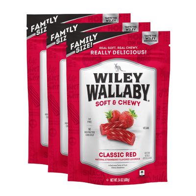 Wiley Wallaby Licorice 24 Ounce Classic Gourmet Soft &amp; Chewy Australian Red Licorice Candy Twists, 3 Pack