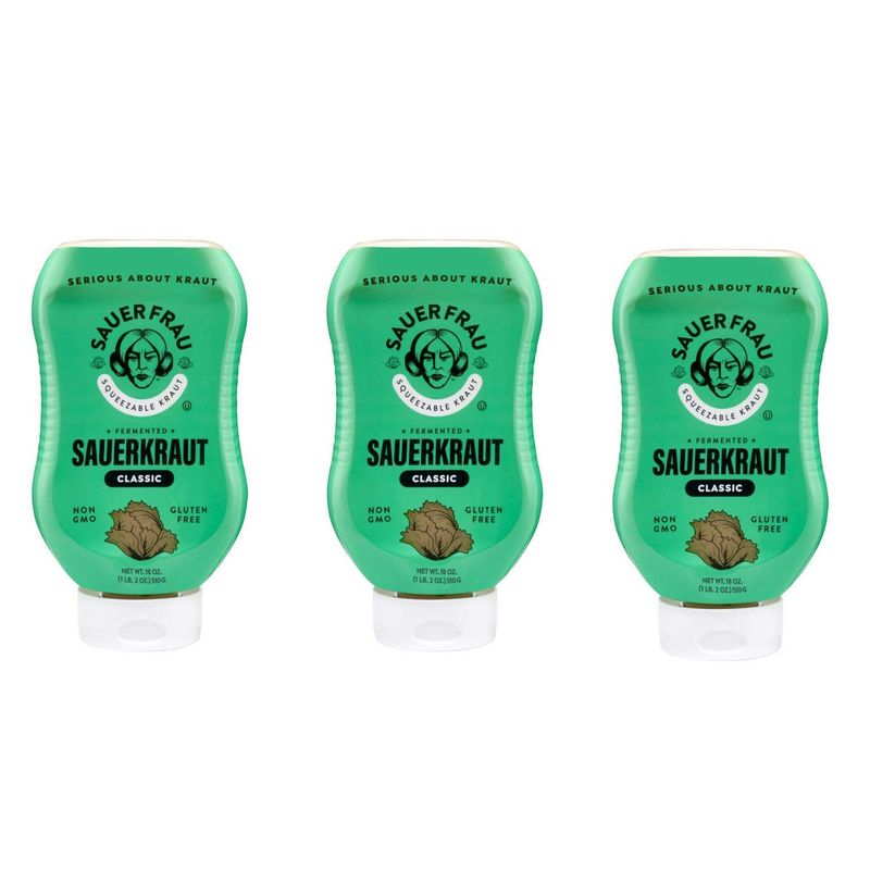 Sauer Frau Squeezable Gluten-Free &amp; Vegan Sauerkraut (Classic, 18 ounce, 3-Pack)