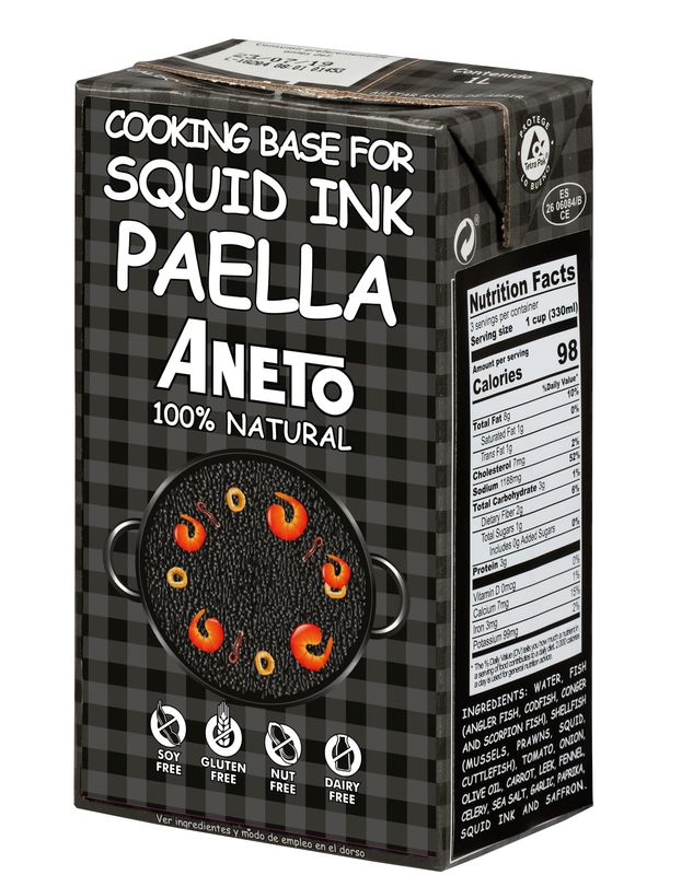 Aneto Squid Ink Paella Cooking Base Broth | 33.83 ounces | 1 Pack | 100% Natural Ingredients |