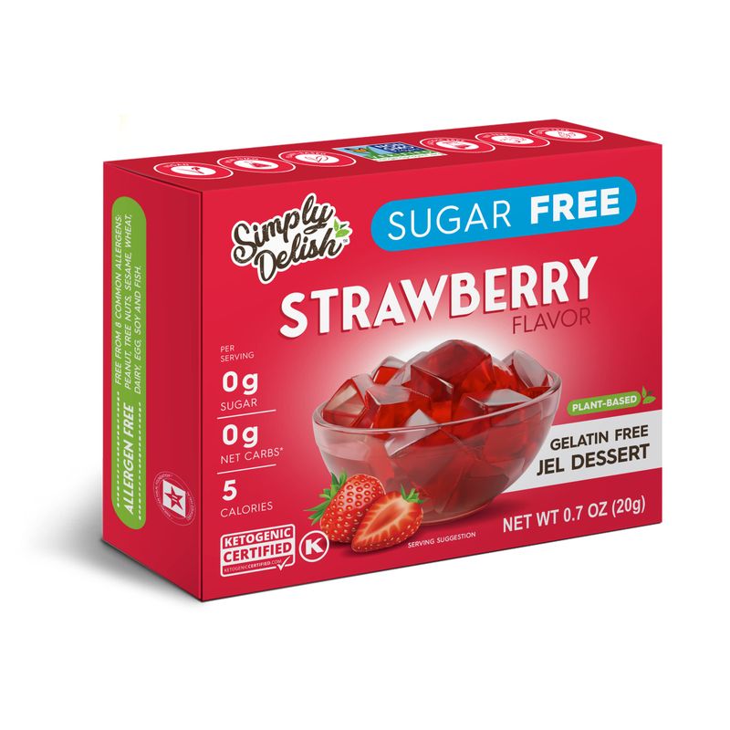 Simply Delish Natural Strawberry Jel Dessert - Sugar Free, Non GMO, Gluten Free, Fat Free, Vegan, Keto Friendly - 0.7 OZ (0.7 OZ Pack of 2)