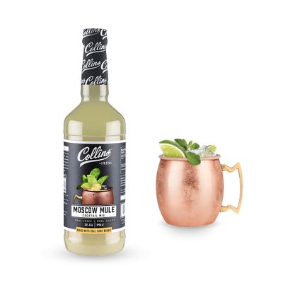 Collins Moscow Mule Mix, Made With Lime Juice and Real Sugar With Natural Flavors, Classic Cocktail Recipe Ingredient, Bartender Mixer, Drinking Gifts, Home Cocktail bar, 32 fl oz
