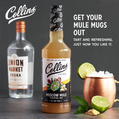 Collins Moscow Mule Mix, Made With Lime Juice and Real Sugar With Natural Flavors, Classic Cocktail Recipe Ingredient, Bartender Mixer, Drinking Gifts, Home Cocktail bar, 32 fl oz