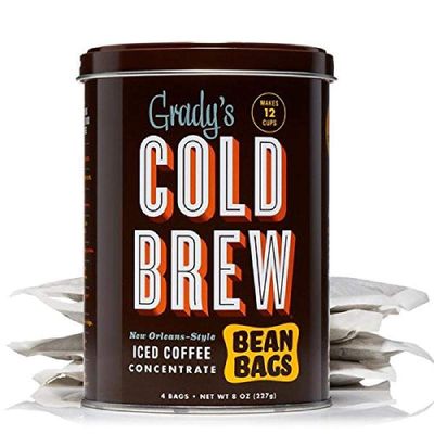 GRADYS COLD BREW Coffee Pouches | New Orleans Style | 100% Arabica Ground Coffee &amp; Chicory | Coffee Can with 4 Easy-to-Brew Bean Bags | Makes 12 drinks