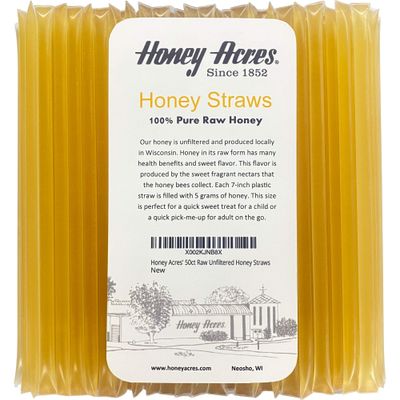 Honey Acres&#39; Raw Unfiltered Honey Straws - USA Honey Sticks (Clover, 50 Count)