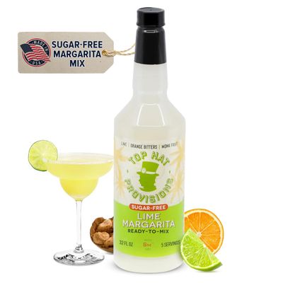 Top Hat Keto Sugar Free Lime Margarita Mix - Naturally Sweetened with Monk Fruit - Craft Mixer for Skinny Margarita Cocktail Drinks - 32oz Bottle