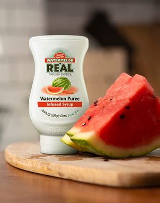 Watermelon Rel Infused Exotics, Watermelon Puree Infused Syrup, 16.9 FL OZ Squeezable Bottle