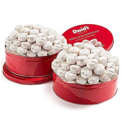 David&#39;s Cookies Gourmet Butter Pecan Meltaway Round Tin with Crunchy Pecans and Powdered Sugar, All-Natural Ingredients, Kosher, Ideal Present for Special Occasions, 64 Oz (2 Pack)