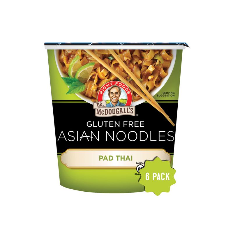 Dr. McDougall&#39;s Pad Thai Noodles - Asian Noodles - Gluten Free and Vegan Ramen Noodles - Instant Ramen Noodle Cups - Vegetarian Ramen - 2 Ounces - Pack of 6