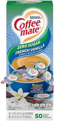 Nestle Coffee mate Coffee Creamer, Sugar Free French Vanilla, Liquid Creamer Singles, Non Dairy, No Refrigeration, Box of 50 Singles