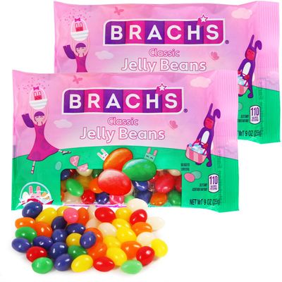 BrachsJelly Beans Candy Assorted Tantalizing Flavors for Kids and Adults, Individually Wrapped Colorful Vibrant Candy Jelly Beans for Basket Treats, and Events, 2-Pack, 9oz