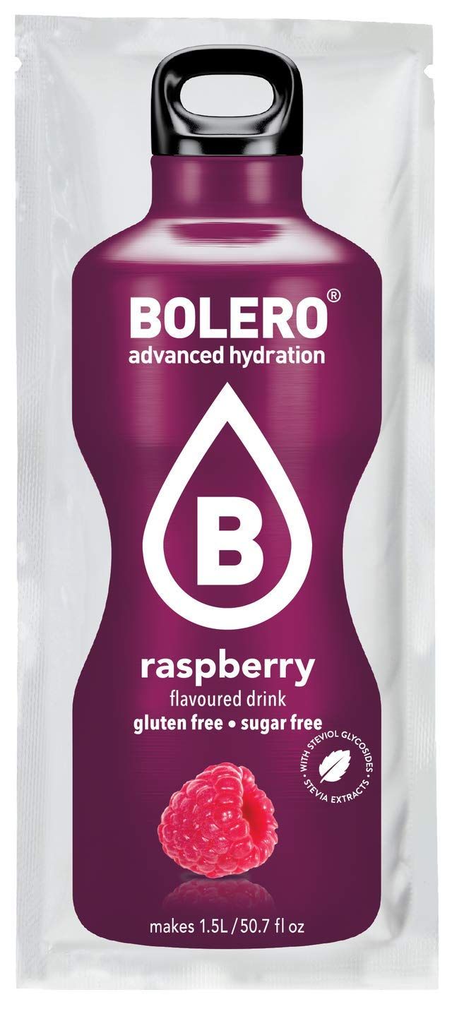 BOLERO - Rasberry Flavored, Sugar Free and Low Calorie Powdered Drink Mix, Makes 1/2 Gallon for Strong Flavor or 1 Gallon for Mild Flavor, 12 Large Sachets - Europe&#39;s Favorite Drink Mix
