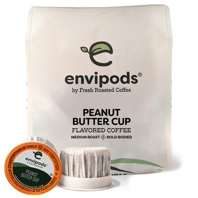 Fresh Roasted Coffee, Peanut Butter Cup Flavored Compostable envipods, Medium Roast, Kosher, 12 Count,for Keurig K Cup Brewers | Not for use in Ninja or Hamilton Beach Brewers