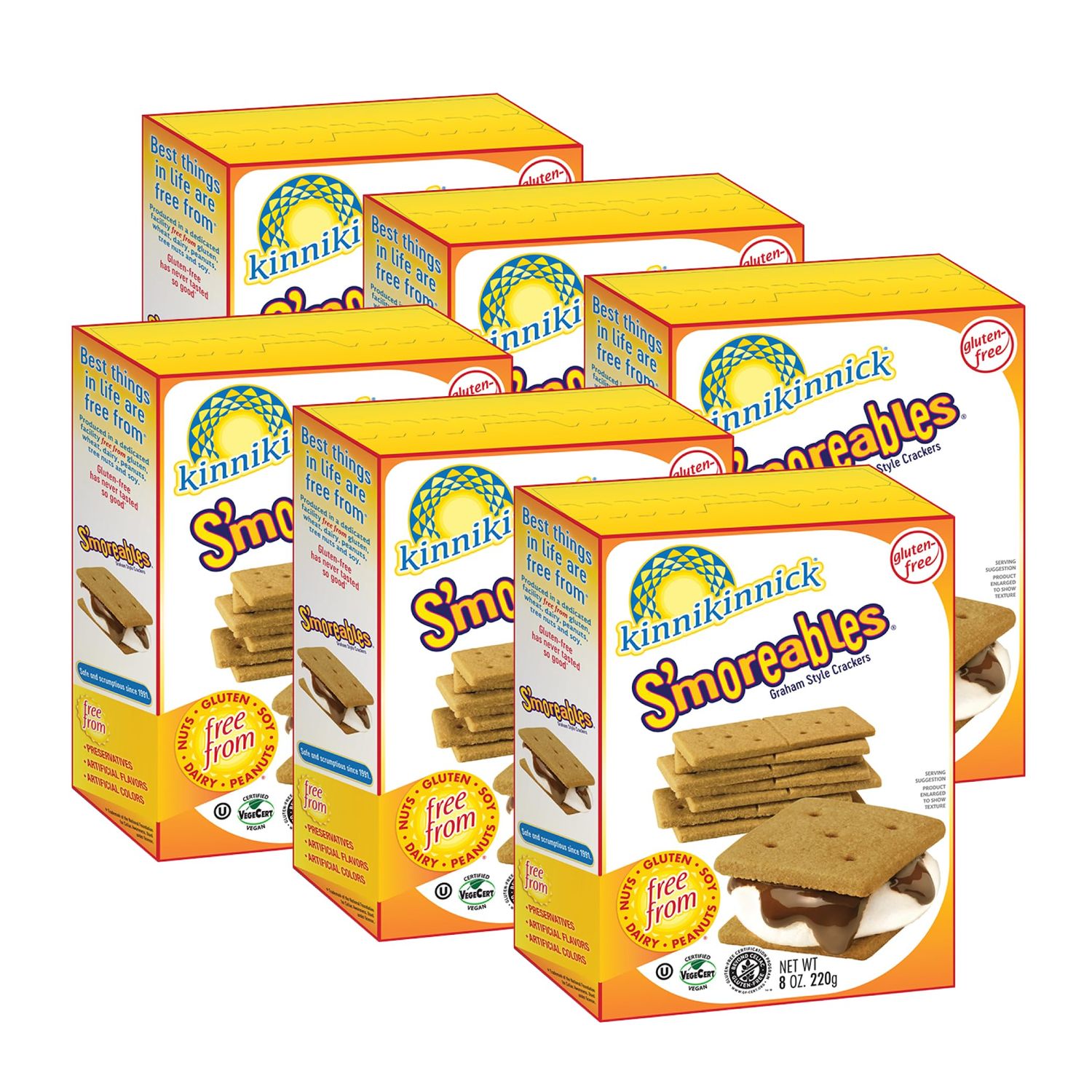 Kinnikinnick - S&#39;moreables Graham Style Crackers - Gluten Free, Allergy Friendly Vegan Graham Crackers - 8 oz. Boxes - 6 Pack