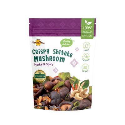 PennyPenn Oyster Grey Mushroom Chips - Plant Based Korean Snacks, Fruit &amp; Vegetable Healthy Chips | Snacks Size 1.41 OZ | 1 Pack (Shitak Mix Herbs Flavor)