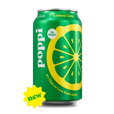Poppi Sparkling Prebiotic Soda Beverage with Apple Cider Vinegar, Seltzer Water &amp; Fruit Juice, Lemon Lime, 12 oz, Pack of 12