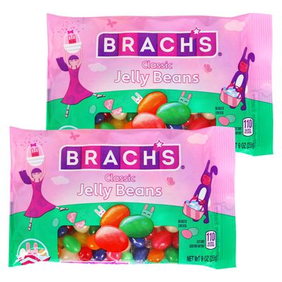 BrachsJelly Beans Candy Assorted Tantalizing Flavors for Kids and Adults, Individually Wrapped Colorful Vibrant Candy Jelly Beans for Basket Treats, and Events, 2-Pack, 9oz