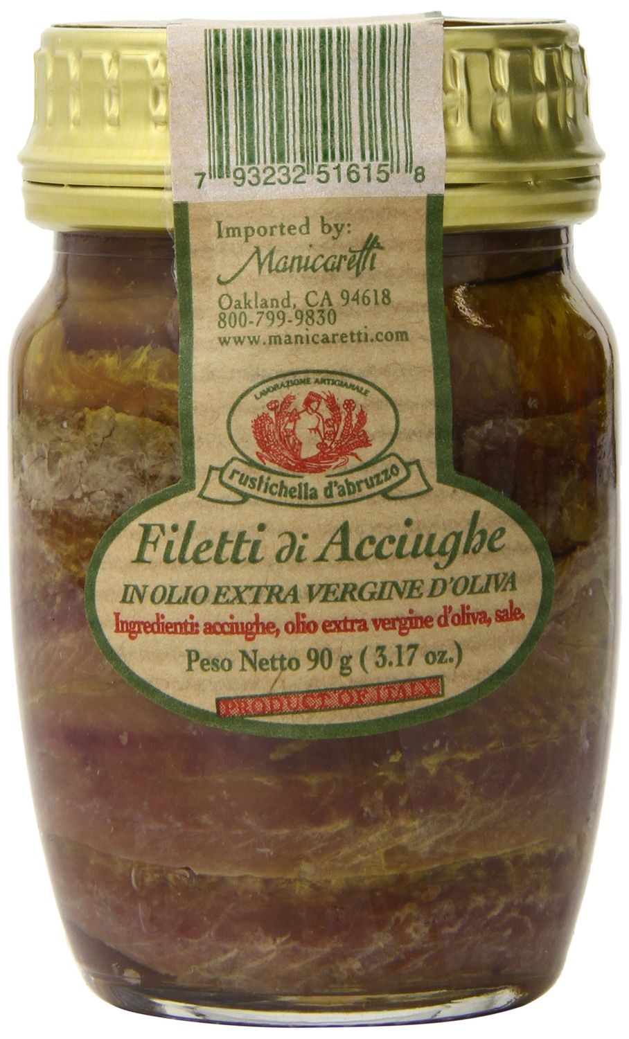 Rustichella D&#39; Abruzzo Anchovy Filets in Extra Virgin Olive Oil, 3.2 Ounce