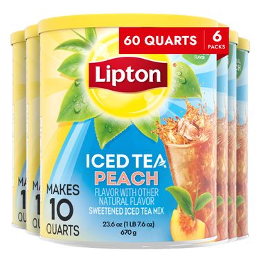 Lipton Iced Tea Mix, Peach Sweetened Iced Tea, Makes 10 Quarts (Pack of 6)