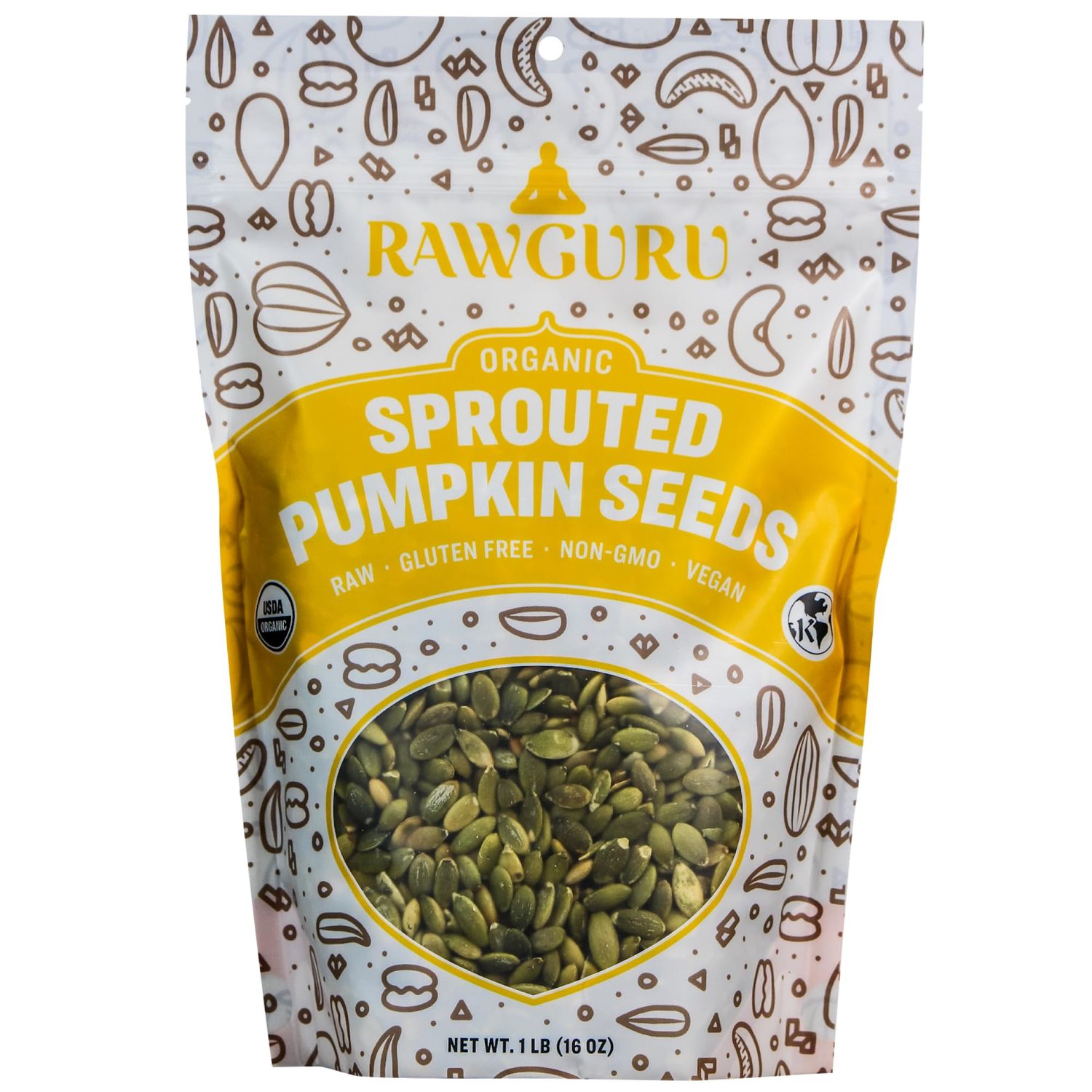RawGuru Unsalted Pumpkin Seeds, Sprouted &amp; Organic, Raw | Keto | Vegan | Kosher | Paleo | Gluten Free Snacks | Superfood, 16 oz.