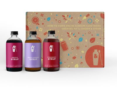 Shaker &amp; Spoon Classic Fruit &amp; Floral Cocktail Syrup Set, 4oz Hibiscus Syrup, 4oz Peach Lavender Syrup, 4oz Strawberry Syrup, Flavored Syrups for Drinks, Coffee Syrup