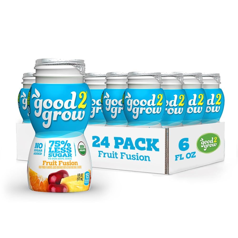 good2grow Organic Low Sugar Fruit Fusion Juice 24-pack of 6-Ounce BPA-Free Juice Bottles, Non-GMO and USDA Certified Organic with 75% Less Sugar. SPILL PROOF TOPS NOT INCLUDED (Pack of 24)
