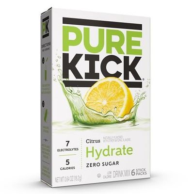 Pure Kick Hydration Singles To Go Drink Mix, Variety Pack, 2 Boxes Citrus, 2 Boxes Strawberry Watermelon, 2 Boxes Concord Grape (36 Single Servings)