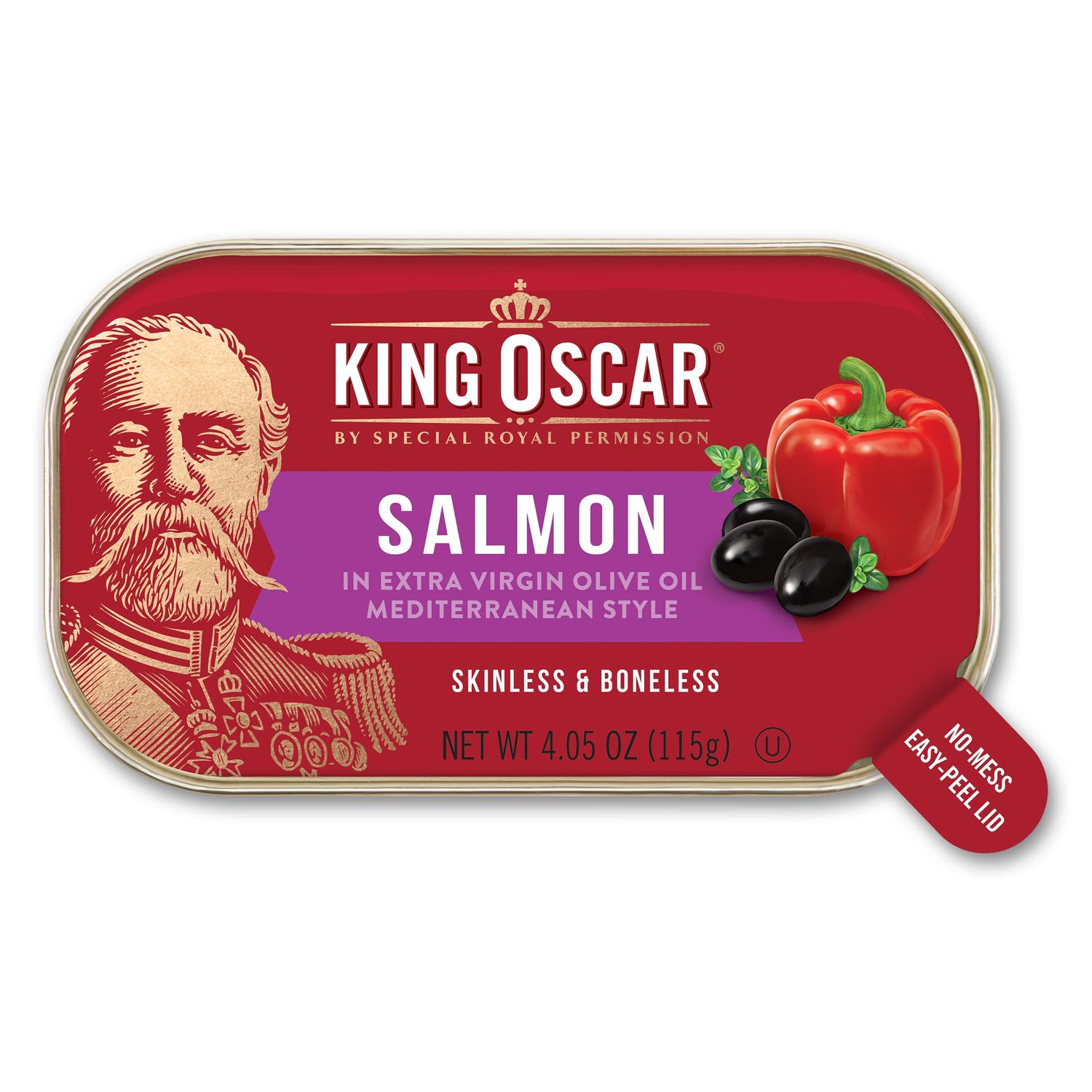 King Oscar Premium Salmon in Extra Virgin Olive Oil, Mediterranean Style, 4.05-Ounce Cans (Pack of 12), Skinless &amp; Boneless Salmon