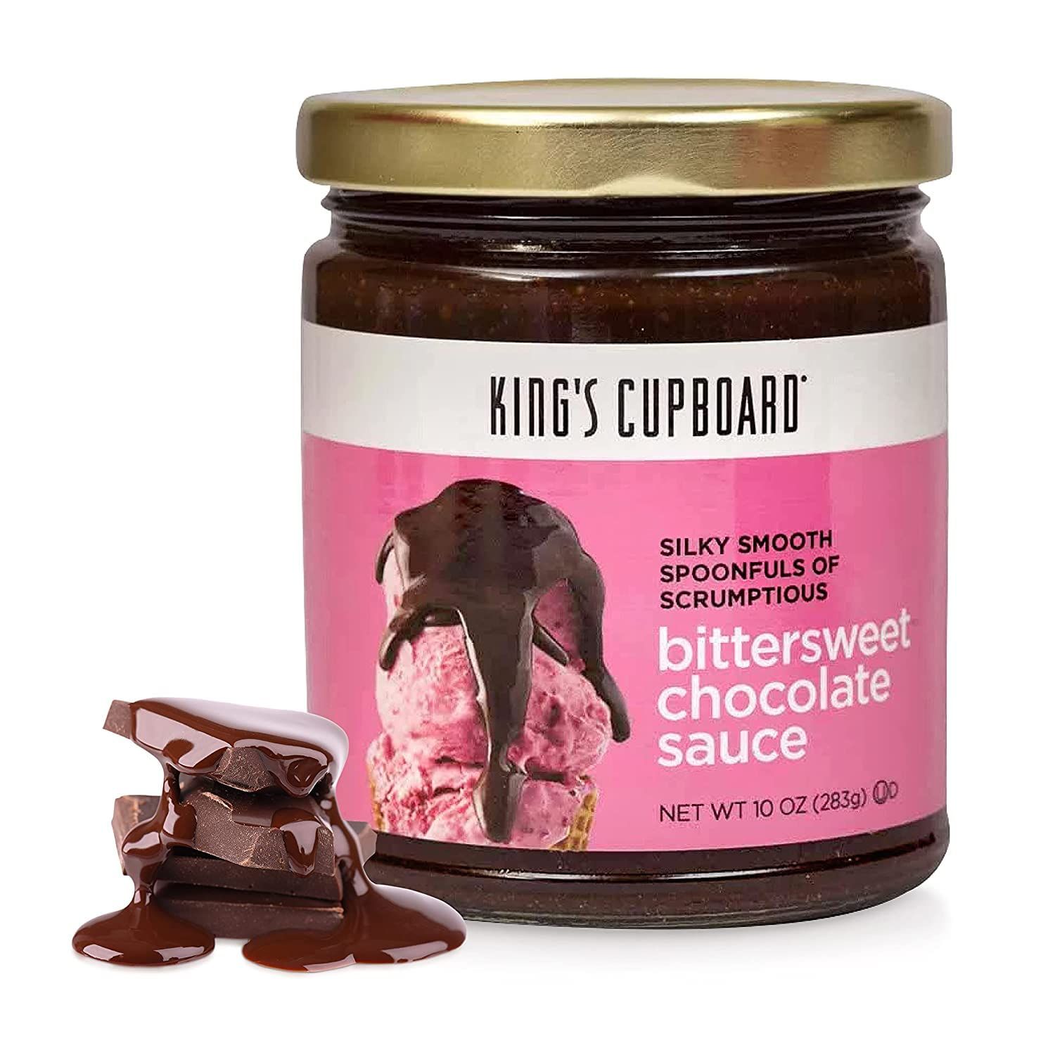 King&#39;s Cupboard Bittersweet Chocolate Sauce - The Perfect Hot Fudge Sauce for Topping Ice Cream &amp; Desserts, Chocolate Coffee Drizzle, Baking, Fondue, Gluten-Free, Kosher, All Natural 10 oz