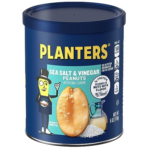 PLANTERS Sea Salt  Vinegar Peanuts 8 ct Pack 6 oz Canisters