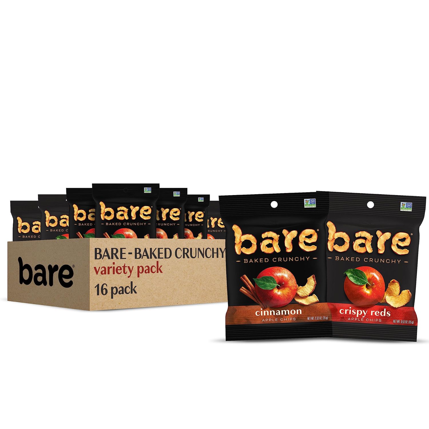 Bare Baked Crunchy, Apples Fuji &amp; Reds and Cinnamon Variety Pack, 0.53 Ounce (Pack of 16)