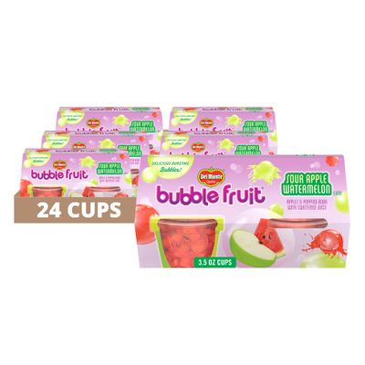 DEL MONTE BUBBLE FRUIT Sour Apple Watermelon FRUIT CUP Snacks, 4 Count (Pack of 6)