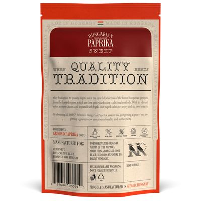 Premium SWEET Hungarian Paprika Powder (4 oz) - Non-GMO - Vibrant Deep Red Color - Protected Designation of Origin (PDO): Szeged Region, Hungary - Authentic Seasoning Spice in Resealable Bag by MEROPS