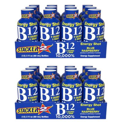 Stacker 2 Blue Raspberry B12 Energy Shot, 2oz (Pack of 24)
