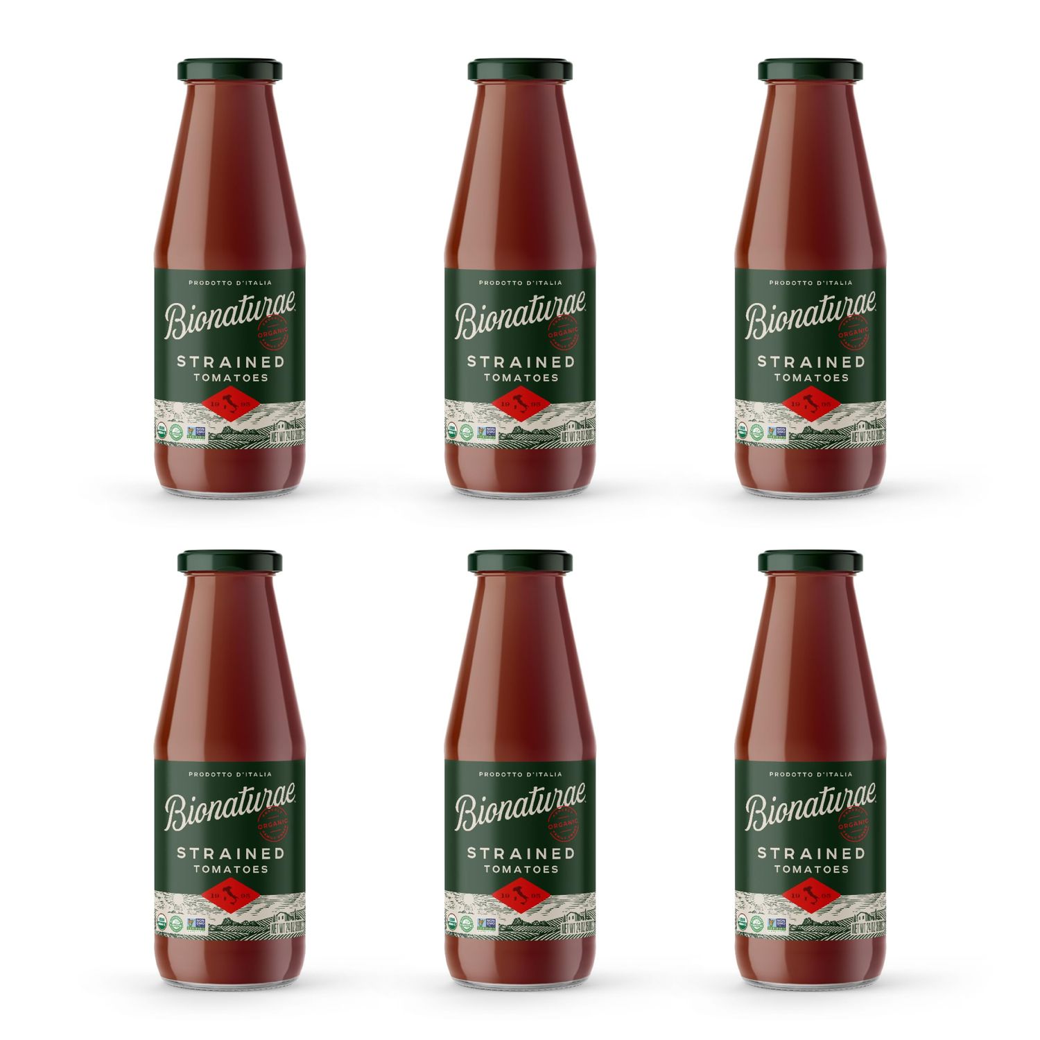 Bionaturae Organic Strained Tomatoes - No Salt Strained Tomatoes, Strained Tomatoes in a Jar, Keto Friendly, Non-GMO, USDA Certified Organic, No Added Sugar, Made in Italy - 24 Oz, 6 Pack