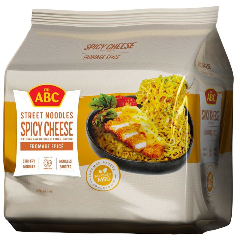 ABC Spicy Cheese Stir Fry Street Noodles (Pack of 8) Creamy, Cheesy, Spicy Flavored Instant Ramen Noodles - No MSG, Halal
