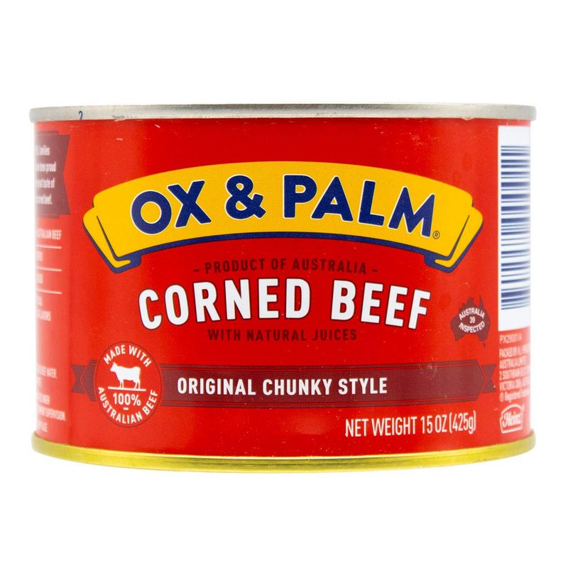 Ox &amp; Palm Corned Beef Original Chunky Style 15 oz (Pack of 12), Juicy, Tender, Simple Ingredients, Australian Import