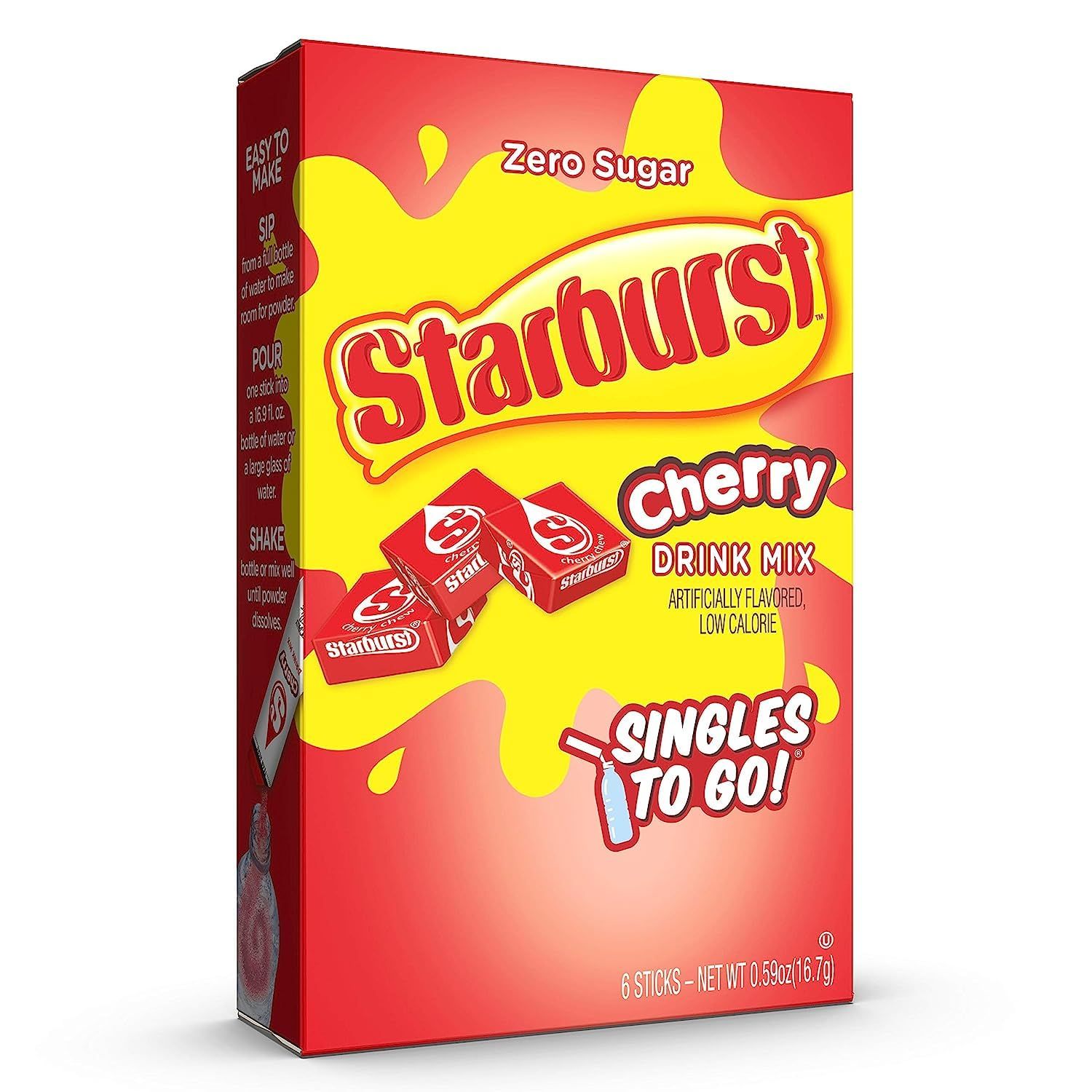 Starburst Cherry Singles To Go Drink Mix, 0.59 OZ, 6 CT (Pack of 4)