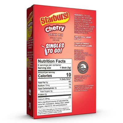 Starburst Cherry Singles To Go Drink Mix, 0.59 OZ, 6 CT (Pack of 4)