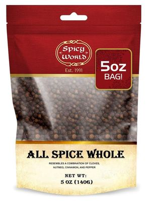 Allspice Whole Berries 5 Ounce Bag - by Spicy World (All Spice) | All Spice Pimento Jamaica Pepper for Cooking &amp; Seasoning | Versatile Berry for Curries, Soups and even Pastries