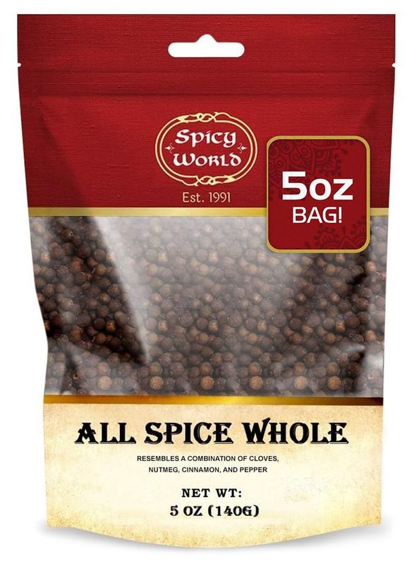 Allspice Whole Berries 5 Ounce Bag - by Spicy World (All Spice) | All Spice Pimento Jamaica Pepper for Cooking &amp; Seasoning | Versatile Berry for Curries, Soups and even Pastries